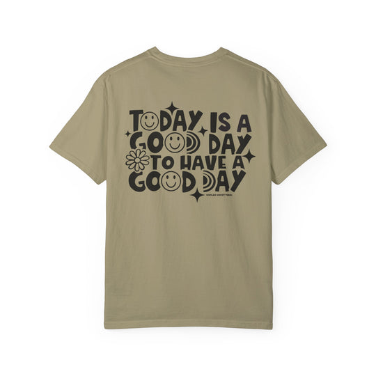 A relaxed-fit God Day to Have a Good Day Tee, crafted from 100% ring-spun cotton. Garment-dyed for extra coziness, featuring double-needle stitching for durability and a seamless design for a tubular shape.