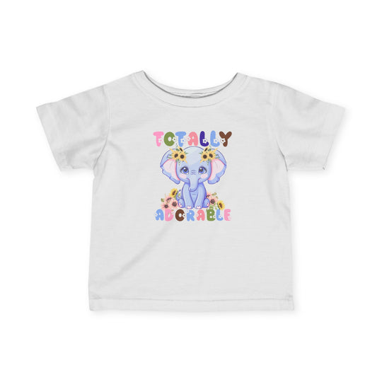 Totally Adorable Baby Tee, showcasing toddler-specific durability with side seams, ribbed knitting, and taped shoulders for comfort and shape retention. Ideal for younglings.