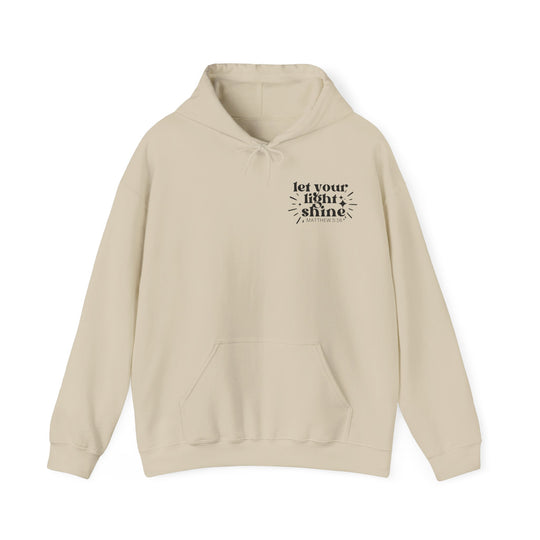 Unisex Let Your Light Shine Hoodie, a cozy blend of cotton and polyester. Features a hood, kangaroo pocket, and drawstring. Classic fit, medium-heavy fabric. Ideal for chilly days.
