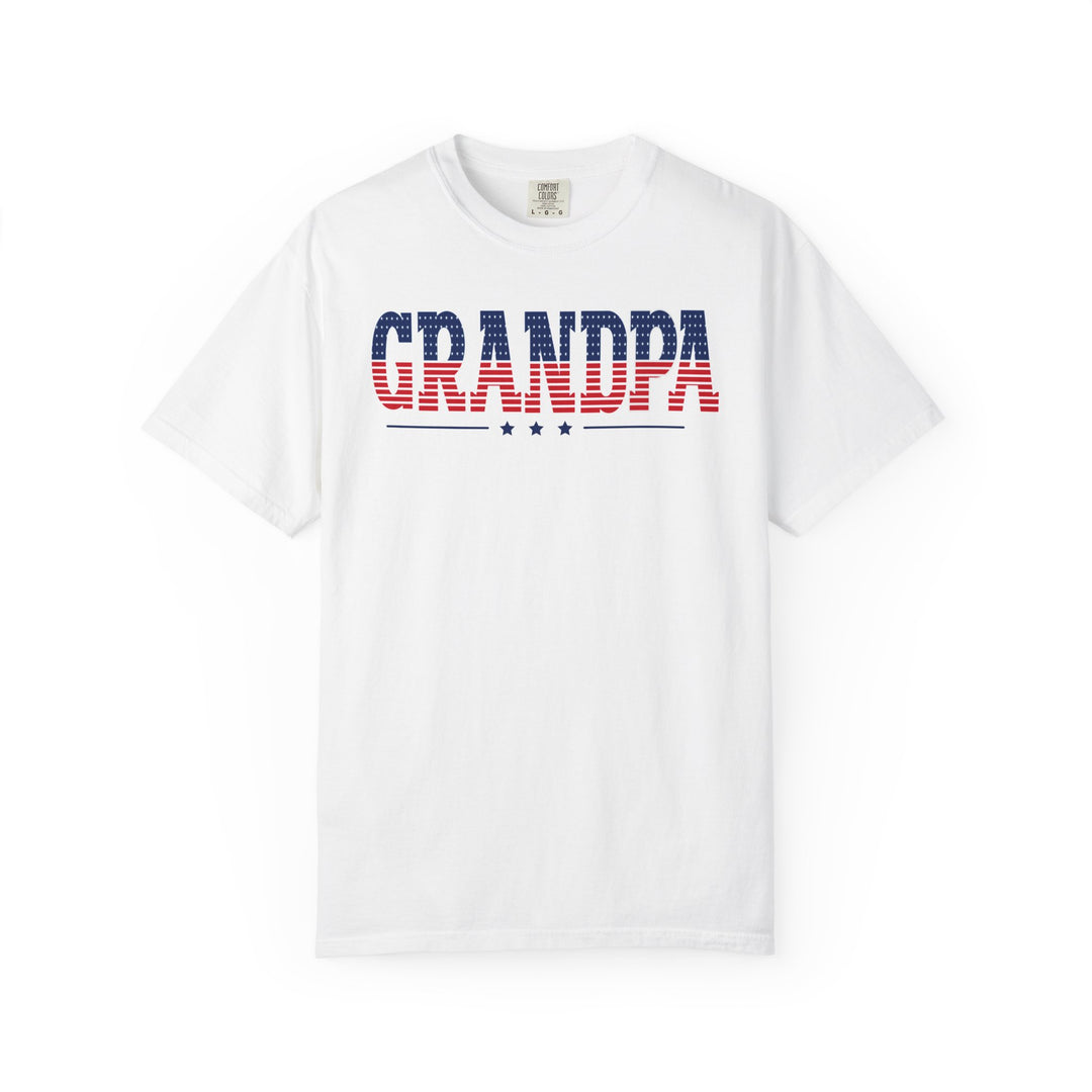 USA Grandpa Tee, a customizable, durable t-shirt made of 100% ring-spun cotton, featuring a relaxed fit and soft-washed, garment-dyed fabric for daily comfort.
