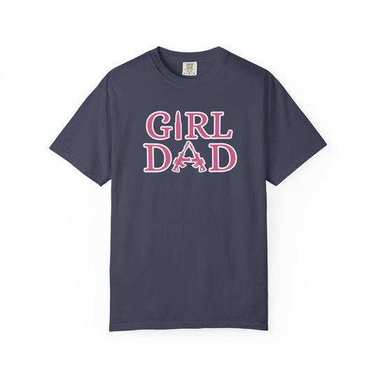 Girl Dad Tee, a blue active shirt by Comfort Colors, features durable double-needle stitching, soft-washed 100% ring-spun cotton, and a relaxed fit for daily comfort.