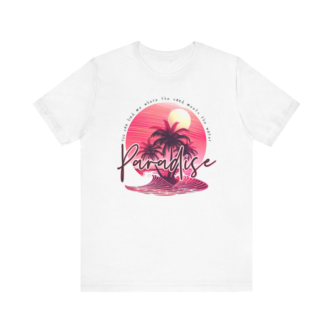 Paradise Tee: Classic unisex short sleeve shirt with ribbed knit collars and tapered shoulders, crafted from soft 100% Airlume cotton for a comfortable fit.