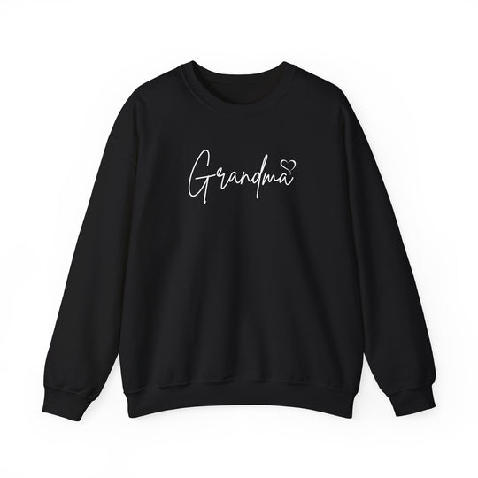 A cozy Grandma Love Crew unisex sweatshirt in black with white text. Made of 50% cotton and 50% polyester, ribbed knit collar, no itchy side seams. Medium-heavy fabric, loose fit, true to size.