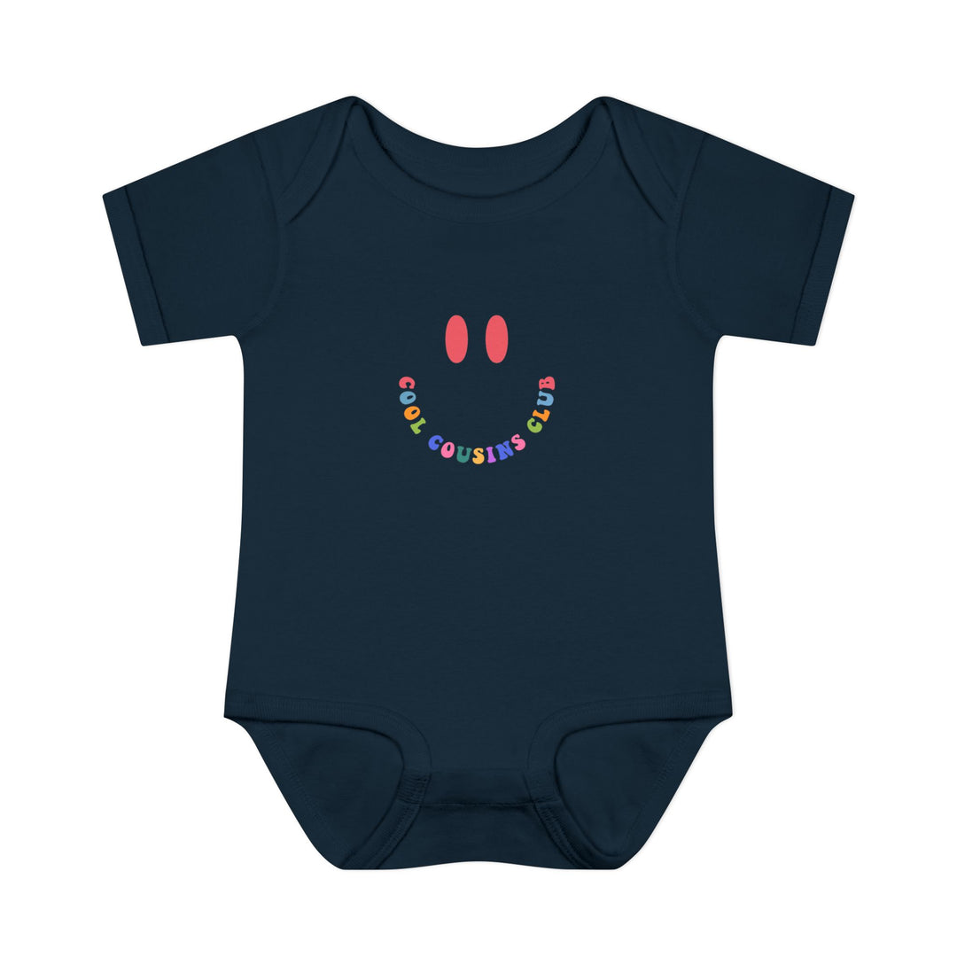 Cool Cousins Club Onesie: A soft, 100% ring-spun cotton infant bodysuit with lap shoulders for easy dressing, offering comfort and flexibility for babies.