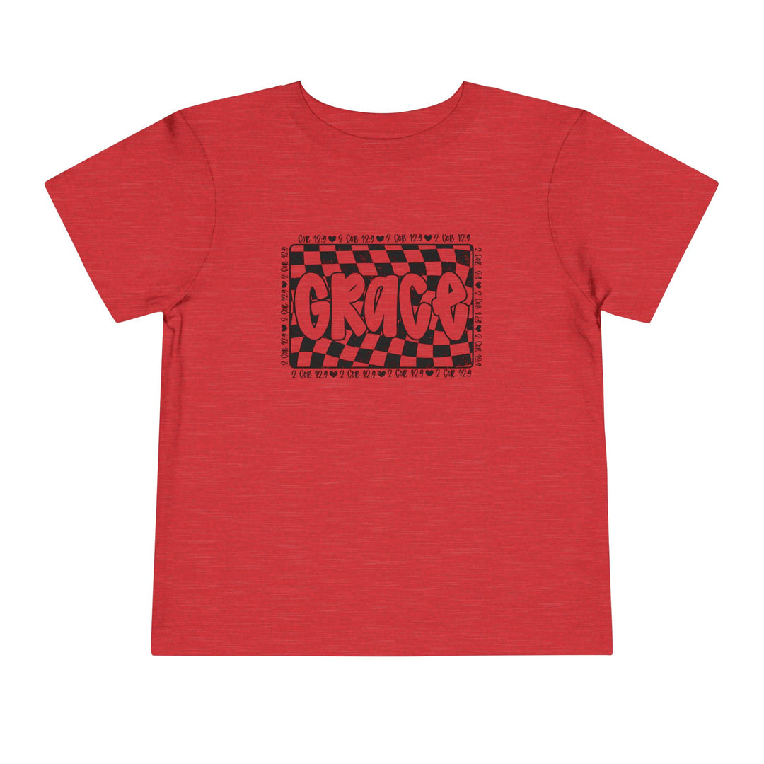 Grace Toddler Tee featuring a custom design, short sleeve, made from 100% Airlume combed and ring-spun cotton, ideal for everyday toddler comfort.