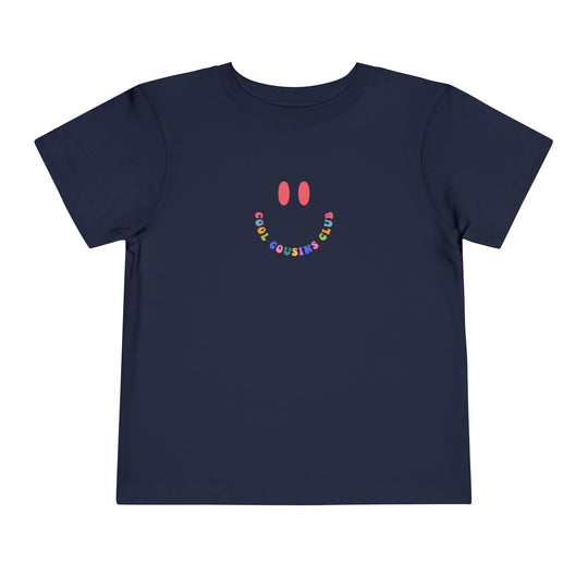 Cool Cousins Club Toddler Tee made from 100% Airlume cotton, featuring a tear-away label for comfort. Perfect for adding a unique touch to any toddler's wardrobe.