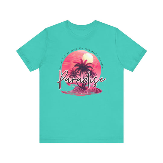 Paradise Tee: A classic unisex jersey short sleeve shirt with ribbed knit collar, tapered shoulders, and dual side seams ensuring lasting shape and comfort.