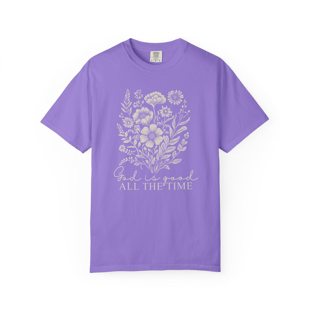 God is Good All the Time Tee, featuring relaxed fit, durable double-needle stitching, and a classic crew neckline for versatile, comfortable wear.