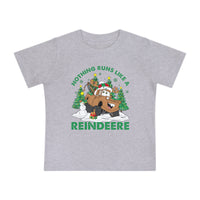 Reindeere Baby Tee featuring a cartoon tow-truck styled as a reindeer with festive decorations, perfect for baby's first steps in comfort and style.