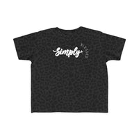 Simply Blessed Toddler's Tee: black shirt featuring white text, crafted from soft, 100% combed cotton, perfect for toddlers' sensitive skin. Available in sizes 2T to 5-6T.