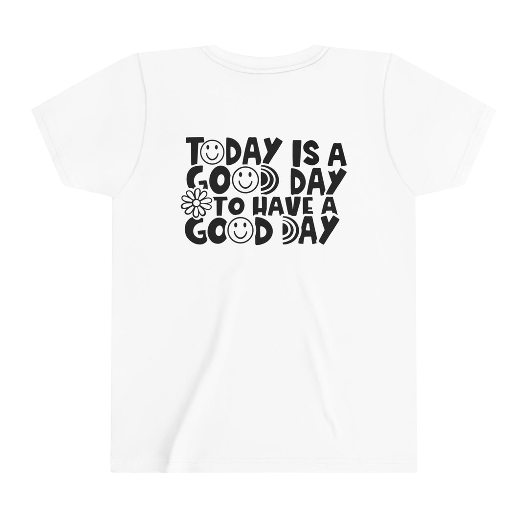 Youth short sleeve tee featuring a black and white text design on the back. Made of 100% Airlume combed cotton for comfort. Ideal for custom artwork display. Retail fit with tear away label.