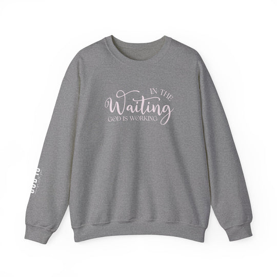 A comfortable unisex heavy blend crewneck sweatshirt, the God is Working Crew, features ribbed knit collar, no itchy side seams, 50% cotton, 50% polyester, loose fit, medium-heavy fabric, and runs true to size.