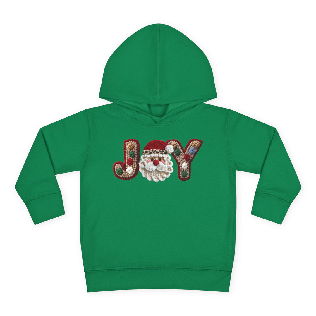 Children’s Joy Hoodie featuring a textured yarn-style graphic with Santa's face, enhancing its festive charm. Made for comfort with durable stitching and cozy side-seam pockets.
