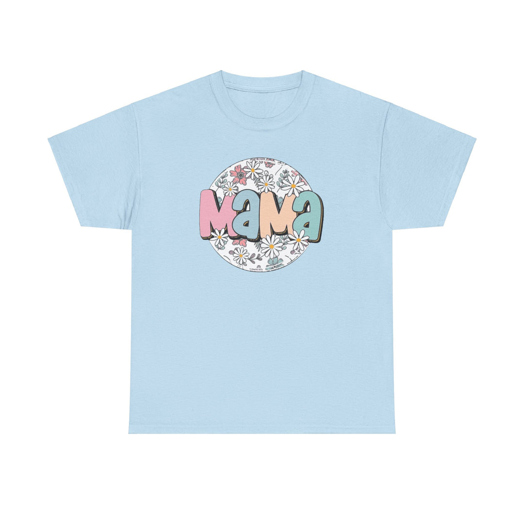 Unisex Sassy Mama Flower Tee, a classic fit cotton shirt with no side seams, ribbed knit collar, and durable tape on shoulders. Medium weight fabric in various sizes.