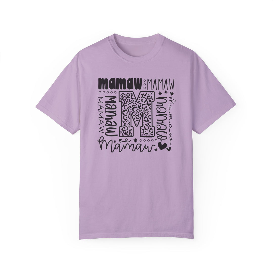 A customizable Mamaw tee by Comfort Colors, featuring a relaxed fit, ring-spun cotton fabric, and durable double-needle stitching. Perfect for daily wear with a classic crew neckline.