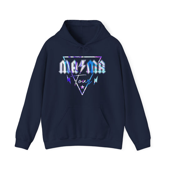 Unisex Ma/Ma Band Hoodie: Blue hoodie with logo, kangaroo pocket, and matching drawstring. Cotton-polyester blend for warmth and comfort. Classic fit, tear-away label. Ideal for cold days.