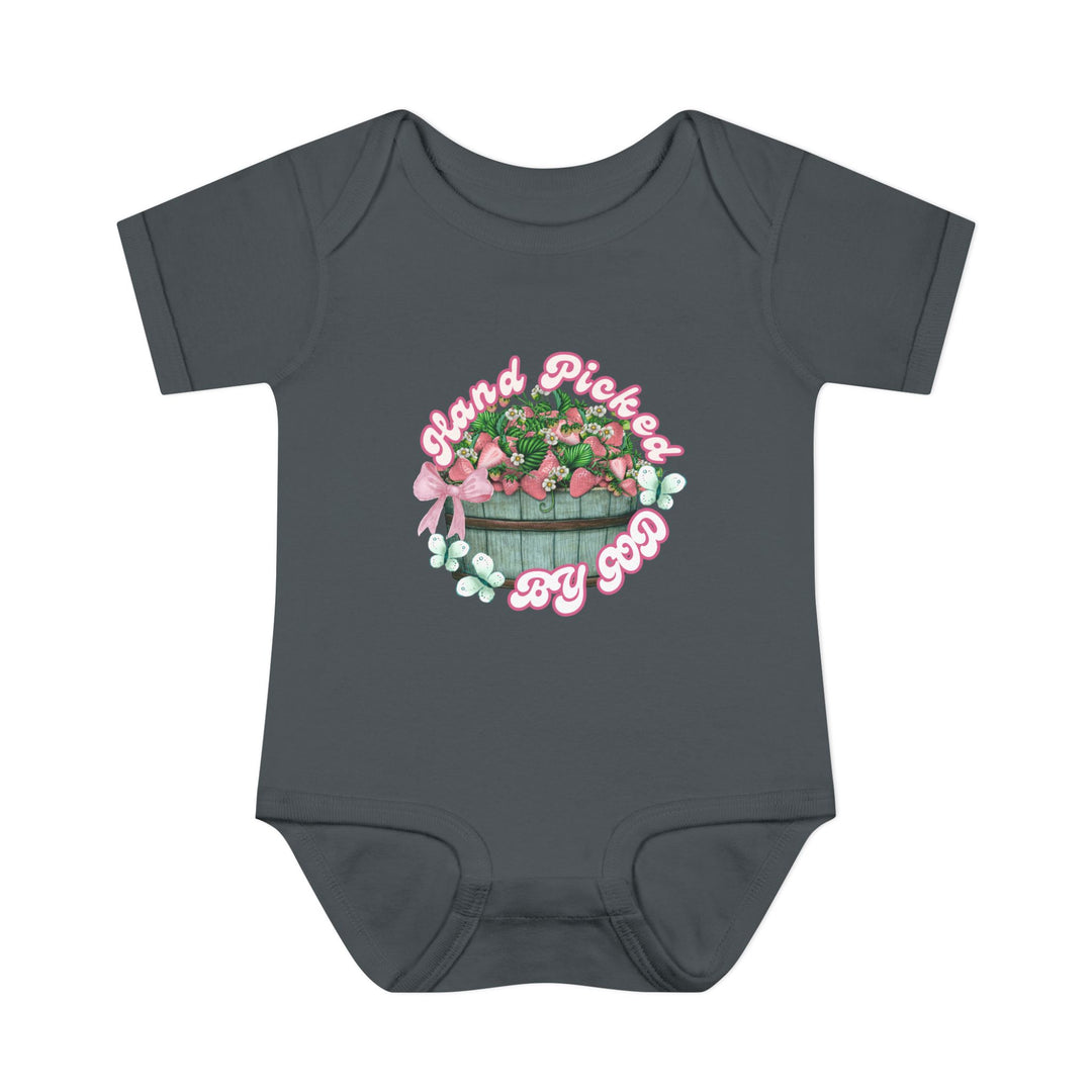 Hand Picked by GOD Onesie: Infant bodysuit featuring lap shoulders, made of soft 100% ring-spun cotton, designed for comfort and ease of dressing.
