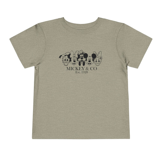 Mickey & CO Toddler Tee: A soft, comfortable Bella Canvas short sleeve t-shirt for toddlers, made from 100% Airlume combed cotton with a tear-away label.