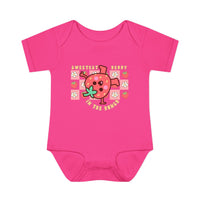 Sweetest Berry in the Bunch Onesie: Infant unisex bodysuit with lap shoulders, made of soft ring-spun cotton, designed for comfort and ease of movement.