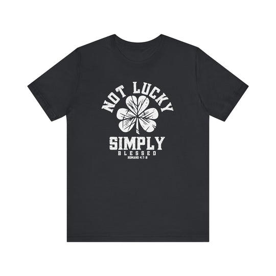 Not Lucky Tee: Black t-shirt featuring a white clover design, embodying comfort with its soft cotton fabric and classic unisex fit.
