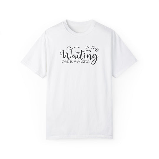 A relaxed fit God is Working Tee, crafted from 100% ring-spun cotton. Garment-dyed for extra coziness, featuring double-needle stitching for durability and a seamless design for a tubular shape.
