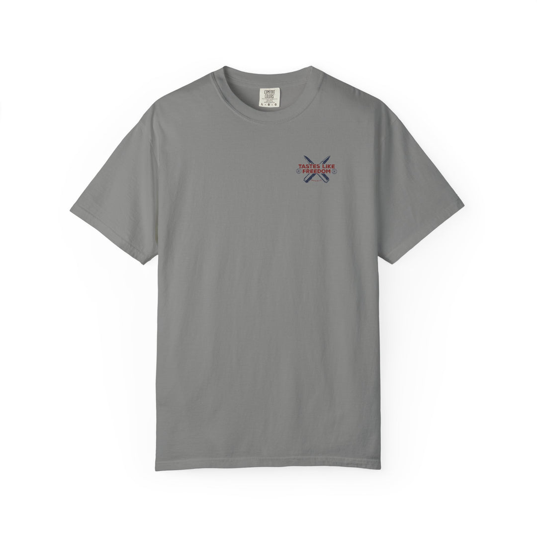 Defend the 2nd Tee: A customizable, garment-dyed t-shirt with ring-spun cotton, relaxed fit, and durable stitching, ideal for daily wear. Available in multiple sizes.