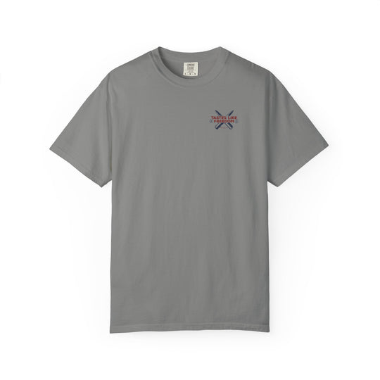 Defend the 2nd Tee: A customizable, garment-dyed t-shirt with ring-spun cotton, relaxed fit, and durable stitching, ideal for daily wear. Available in multiple sizes.