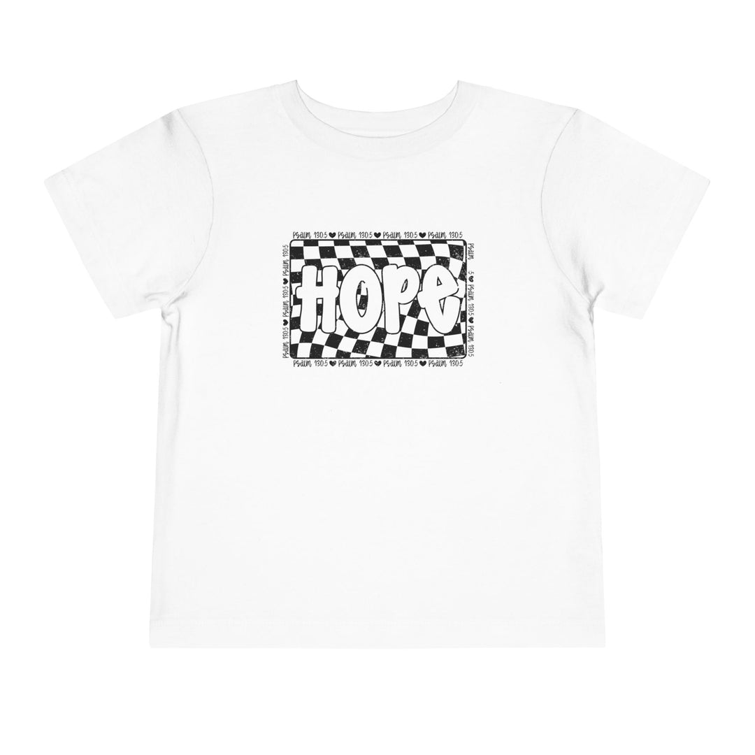 Hope Toddler Tee, a white t-shirt featuring a black and white design, made from 100% Airlume cotton, perfect for comfortable everyday wear by toddlers.