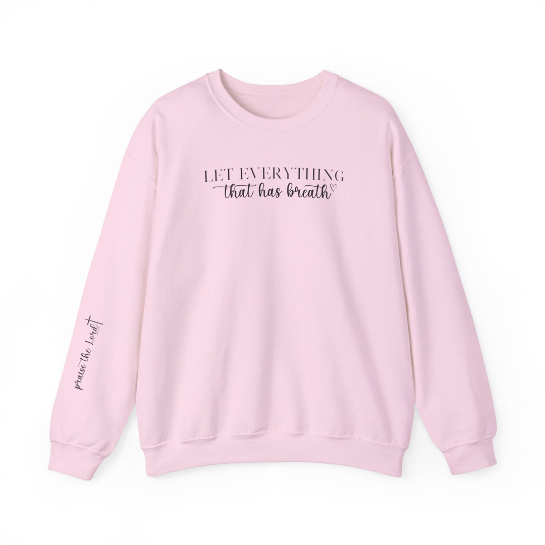 Unisex heavy blend crewneck sweatshirt featuring Let Everything That Has Breath Praise the Lord design. Classic fit, ribbed knit collar, double-needle stitching for durability. Made from 50% cotton, 50% polyester fabric blend.