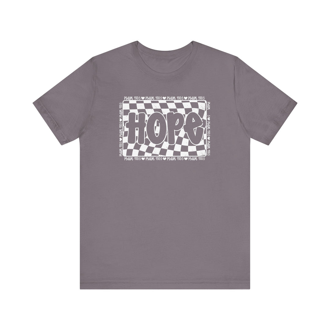 Hope Tee: Grey t-shirt featuring a black and white graphic design, crafted from soft cotton with ribbed knit collars and durable dual side seams.