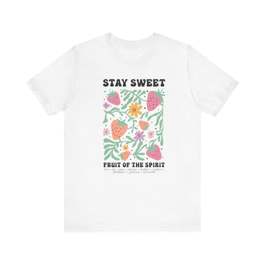 Unisex Fruit of the Spirit Tee with ribbed collar and tapered shoulders, showcasing a classic, comfortable fit for everyday wear. Made from soft Airlume cotton.