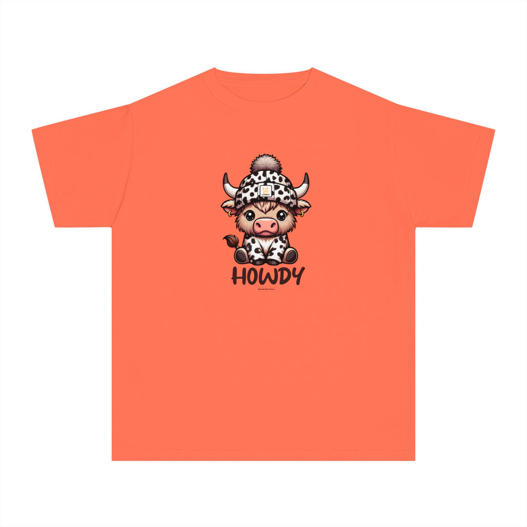 A kids' tee featuring a cartoon cow design, perfect for active days. Made of soft combed cotton, light and comfy for play or study. Classic fit for all-day wear.