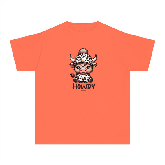 A kids' tee featuring a cartoon cow design, perfect for active days. Made of soft combed cotton, light and comfy for play or study. Classic fit for all-day wear.