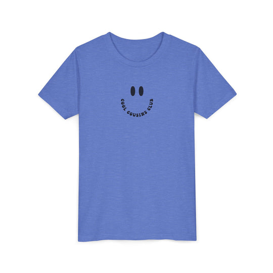 Cool Cousins Club Youth Tee, a lightweight, soft short-sleeve shirt made from ring-spun cotton, designed for comfort and showcasing custom artwork. Ideal for kids.