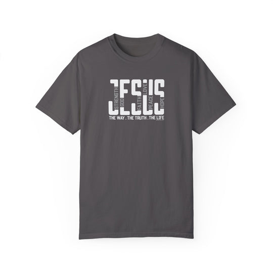 A relaxed fit Jesus Tee, crafted from 100% ring-spun cotton. Garment-dyed for extra coziness, with double-needle stitching for durability and a seamless design for a tubular shape.