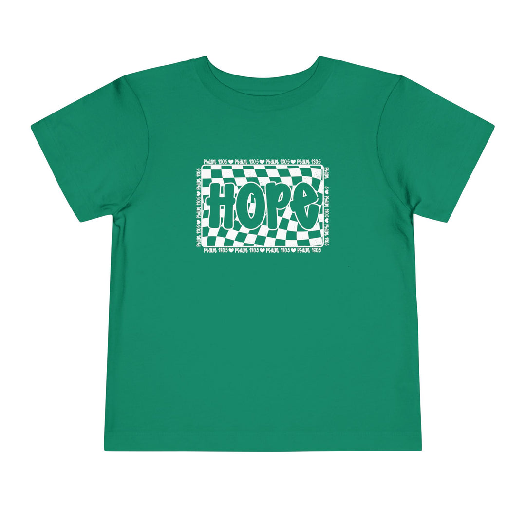 Hope Toddler Tee: Green checkered design, short sleeve, 100% Airlume combed cotton, perfect for everyday wear, featuring a comfortable tear-away label. Ideal for stylish toddlers.