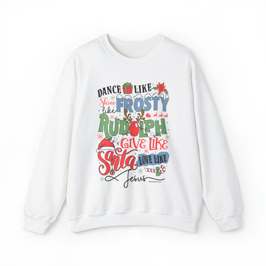 Unisex Frosty Rudolph Santa Jesus Crew sweatshirt, a cozy blend of cotton and polyester. Ribbed knit collar, loose fit, no itchy seams. Sizes S-5XL. Ideal comfort for any occasion.