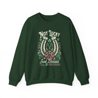 Blessed Crew sweatshirt featuring a horseshoe and floral design, combining comfort with style; made from a polyester-cotton blend. Ideal for casual wear.