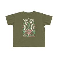 Blessed Toddler's Tee featuring a graphic of a horseshoe surrounded by flowers, designed for comfort and durability with soft, high-quality cotton.