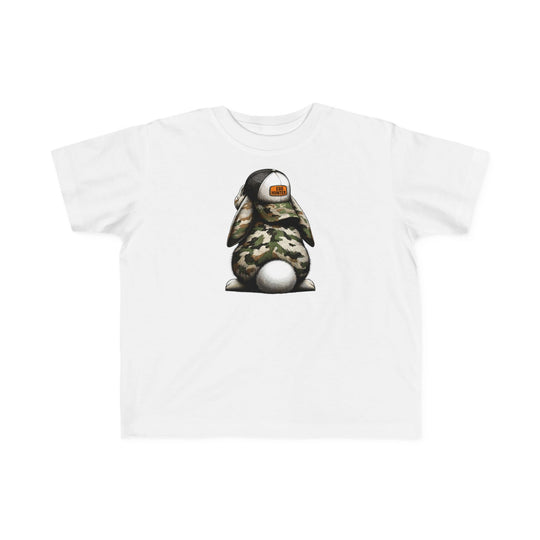 Egg Hunter Kids Tee featuring a cartoon rabbit in a hat, designed for toddlers with soft, durable, high-quality print suitable for sensitive skin.