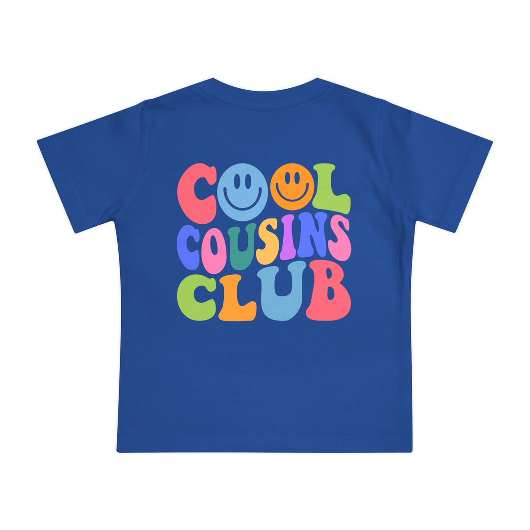 Cool Cousins Club Baby Tee, a soft, shrink-resistant crew neck for infants, crafted from airlume combed cotton, perfect for stylish first steps.