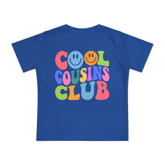Cool Cousins Club Baby Tee, a soft, shrink-resistant crew neck for infants, crafted from airlume combed cotton, perfect for stylish first steps.