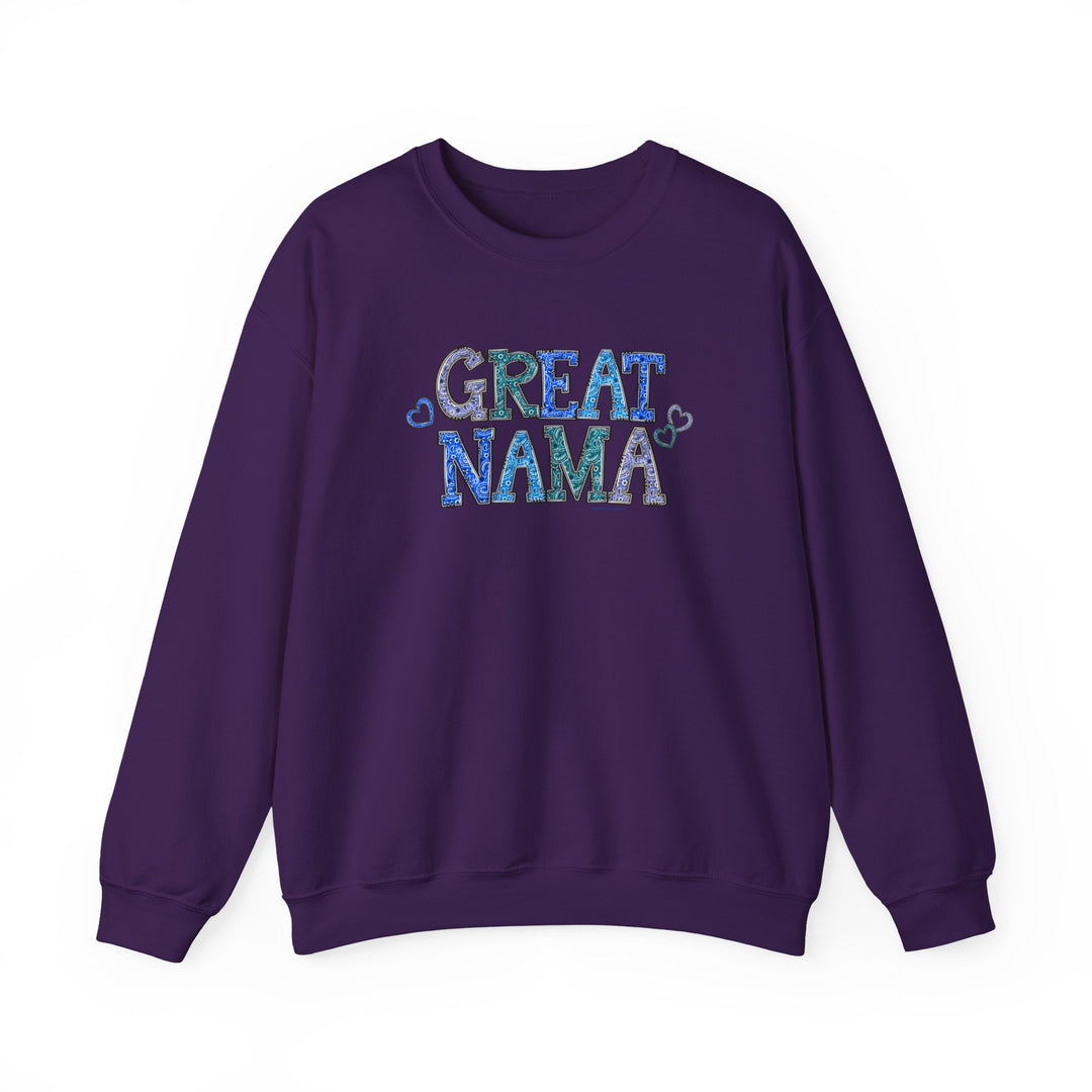 Unisex Great Nama Crew sweatshirt, a blend of comfort and style. Ribbed knit collar, no itchy seams, 50% cotton, 50% polyester, loose fit, medium-heavy fabric. Sizes S-5XL. From Worlds Worst Tees.