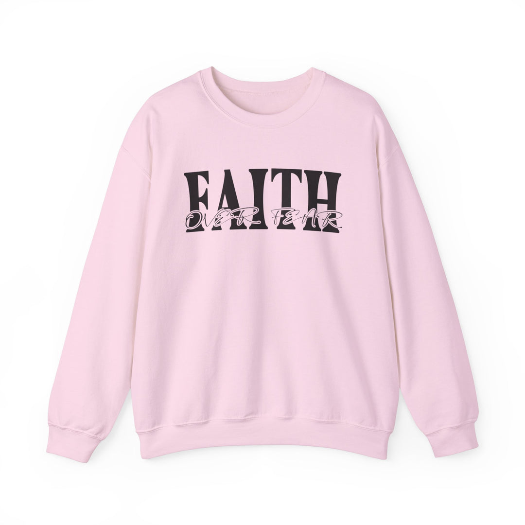 A unisex heavy blend crewneck sweatshirt featuring the Faith Over Fear Crew design. Made of 50% cotton and 50% polyester, with ribbed knit collar and no itchy side seams. Medium-heavy fabric, loose fit, true to size.