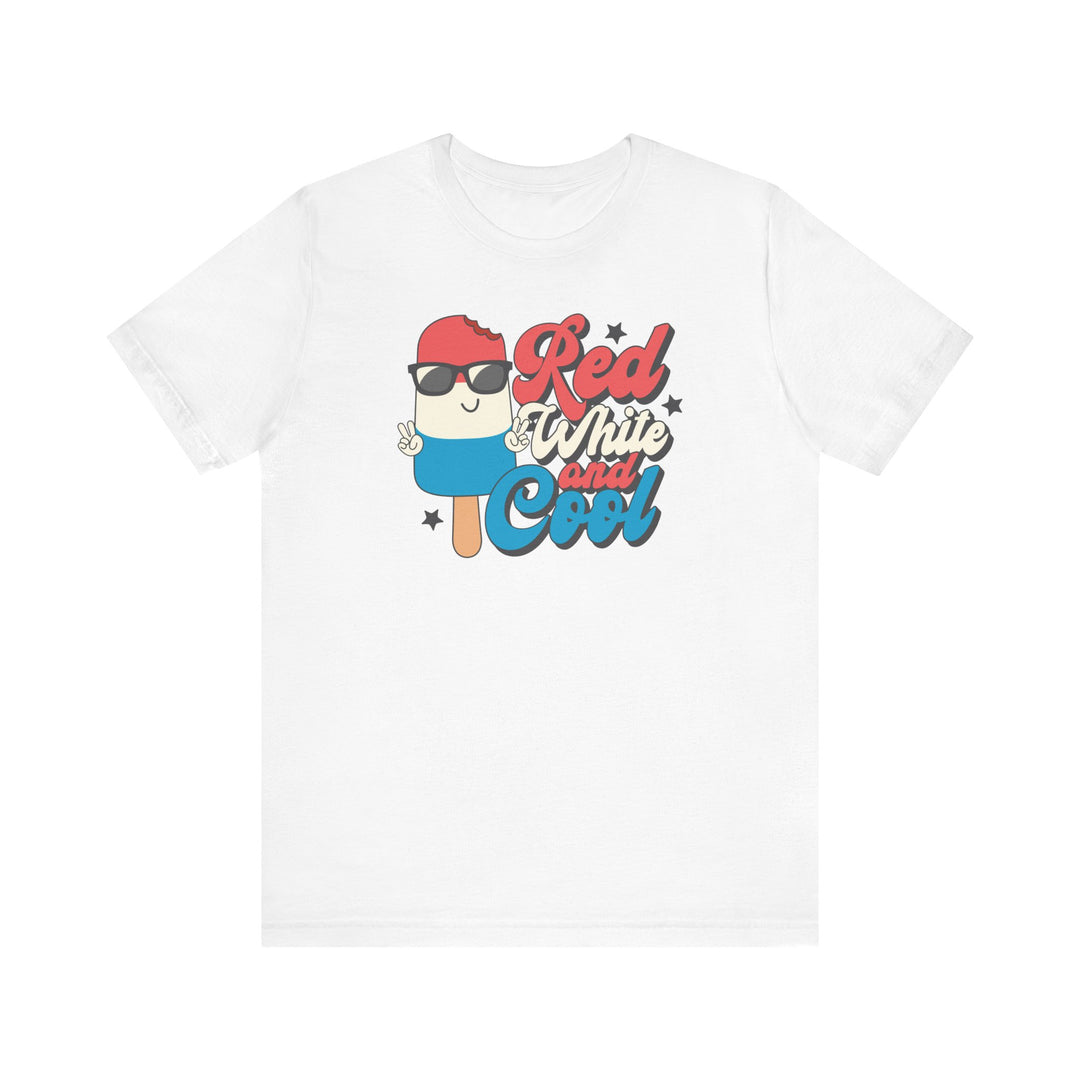 Red White and Cool Tee, a unisex, soft cotton jersey t-shirt with a classic crew neck, ribbed knit collar, and tapered shoulders for lasting shape.