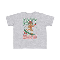 Can't Catch Me Toddler Tee features a cartoon gingerbread on a skateboard, adding playful charm to this soft, durable toddler shirt.