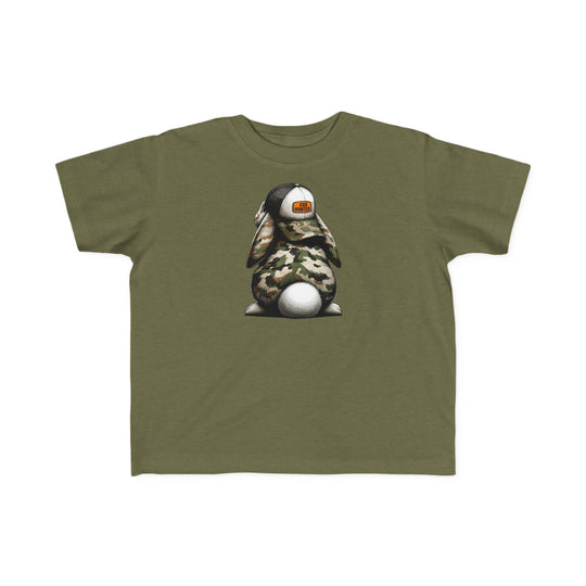 Egg Hunter Kids Tee featuring a cartoon rabbit wearing a hat, designed for toddlers' comfort with soft, durable fabric, perfect for playful adventures.