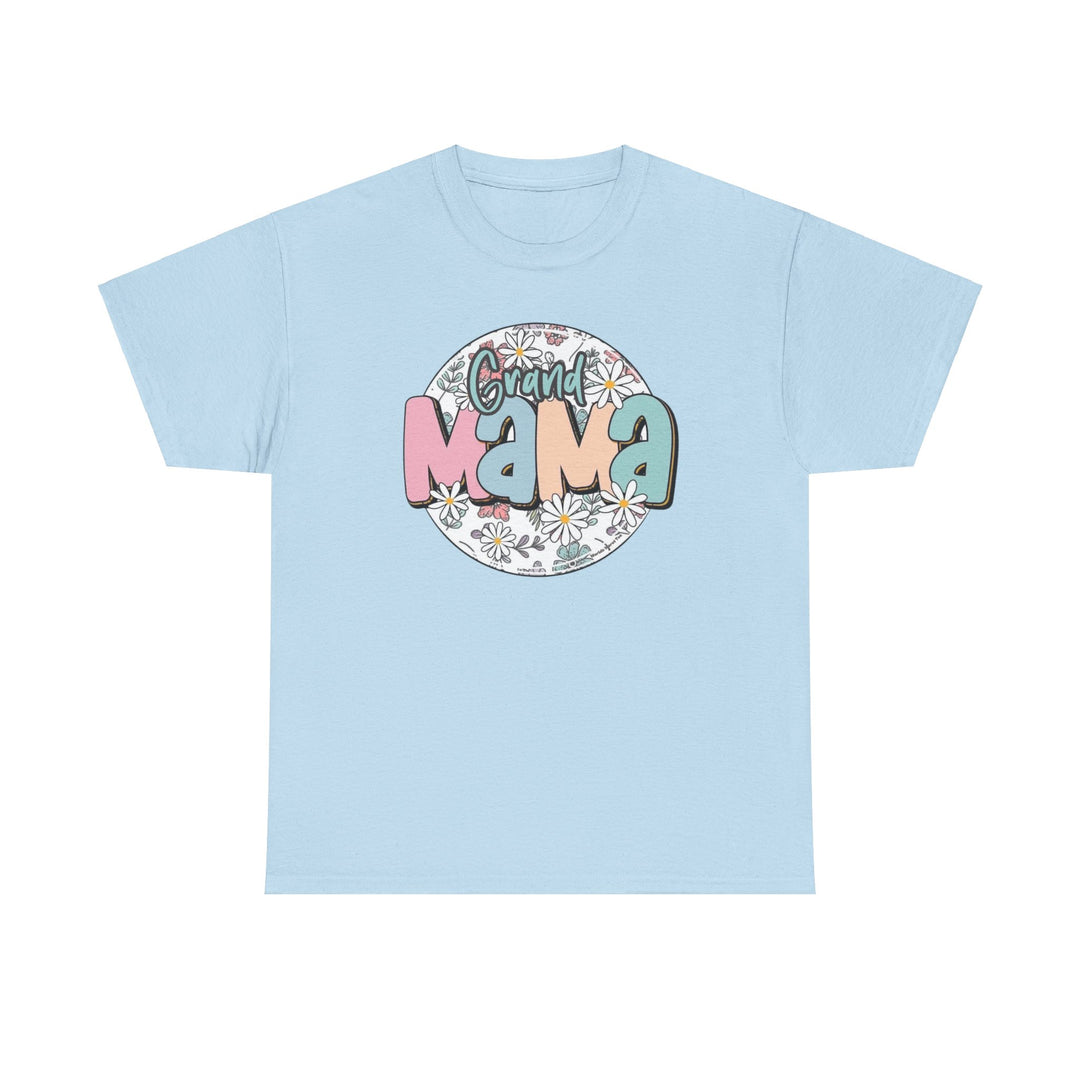 Unisex heavy cotton tee with no side seams for comfort. Features tape on shoulders for durability and ribbed knit collar. Classic fit, medium weight fabric. Sassy Grand Mama Flower Tee.