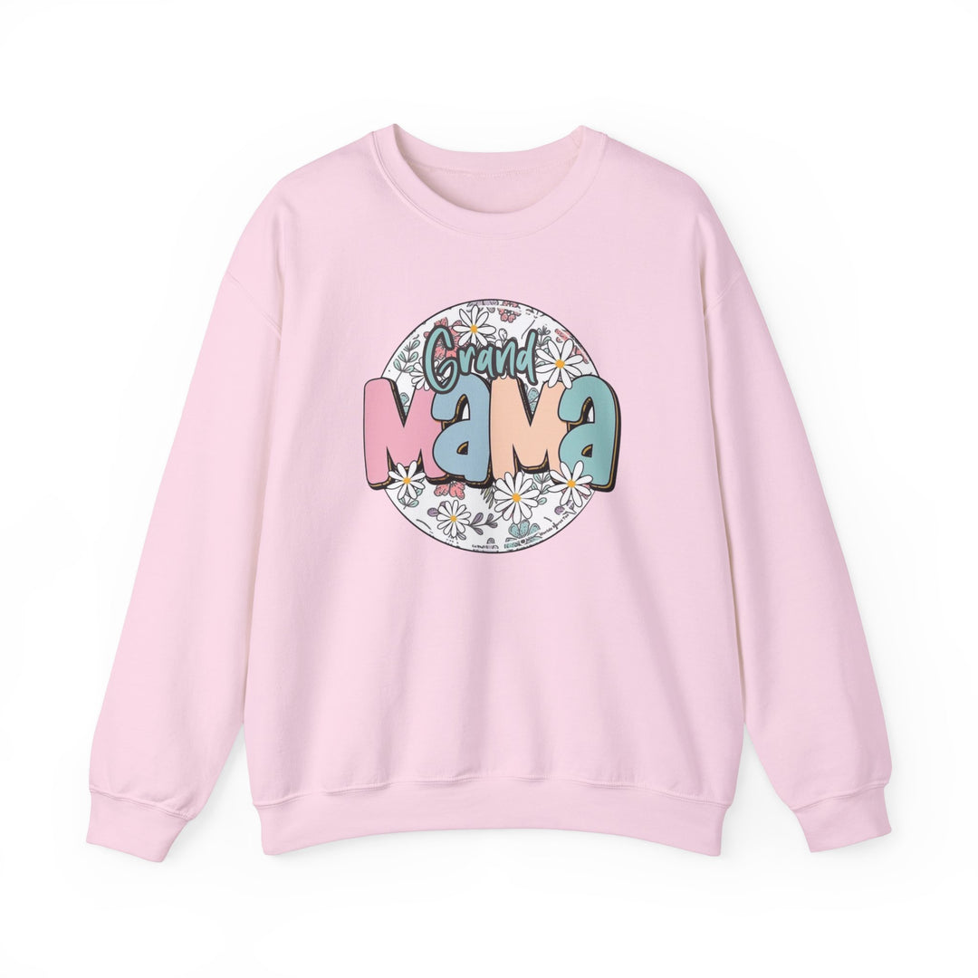 Unisex Sassy Grand Mama Flower Crew sweatshirt, a blend of comfort and style. Ribbed knit collar, no itchy seams, loose fit, 50% cotton, 50% polyester, medium-heavy fabric. Ideal for any occasion.
