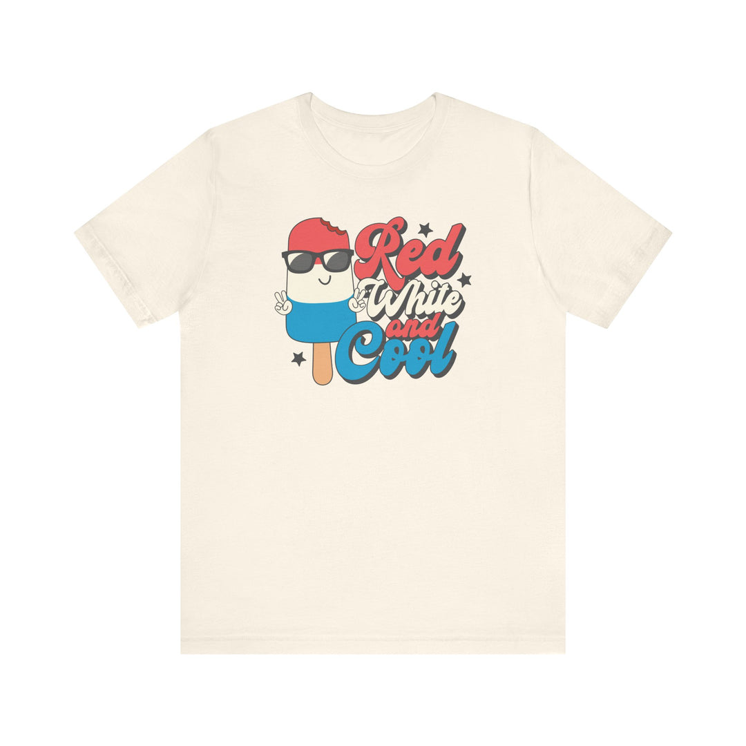 Red White and Cool Tee, a classic unisex jersey short sleeve, featuring ribbed knit collars and tapered shoulders for a perfect fit, ideal for casual wear.